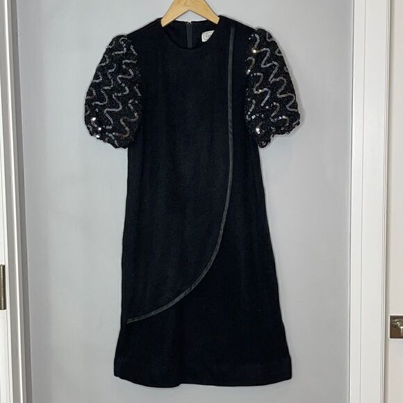 Vintage 80’s Leslie Fay Sequin Puff Sleeve Midi Dress - Picture 1 of 12